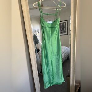 Green satin dress